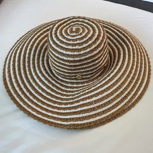 Eric Javits White/Tan Packable Floppy Sun Hat UPF 50+